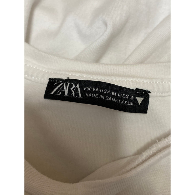 Zara White Crew Neck Long Sleeve Yoga Athletic Activewear Crop Tee T-Shirt Top M