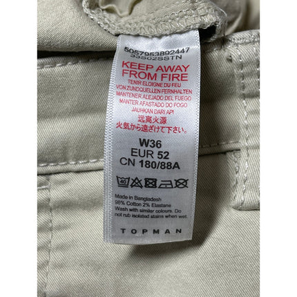 Topman Men's Cream Beige High Rise Slim Fit Straight Leg Chino Khaki Shorts 36