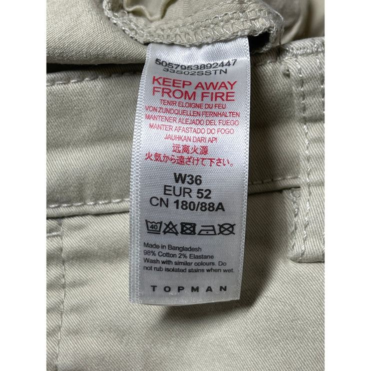 Topman Men's Cream Beige High Rise Slim Fit Straight Leg Chino Khaki Shorts 36