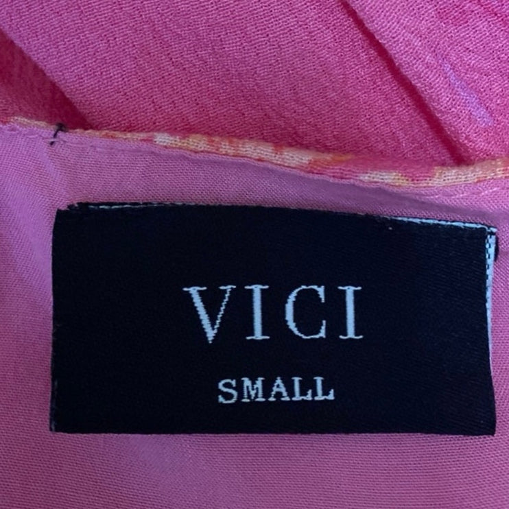 Vici Pink Multicolor Floral Short Cap Sleeve Plunging High Low Maxi Dress Size S