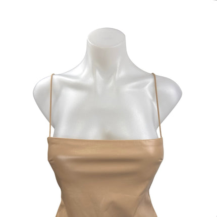 Hey Babe Brown Faux Leather Sleeveless Cami Camisole Mini Bodycon Tank Dress M