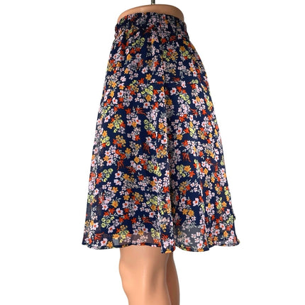 Banana Republic Navy Blue Multicolor Floral Pull On A Line Mini Skirt Size XS