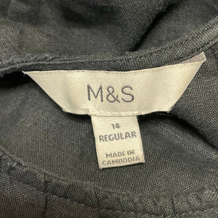 M& S Marks & Spencer Black Short Puff Sleeve Mini Casual Tunic Shift Dress Sz 14