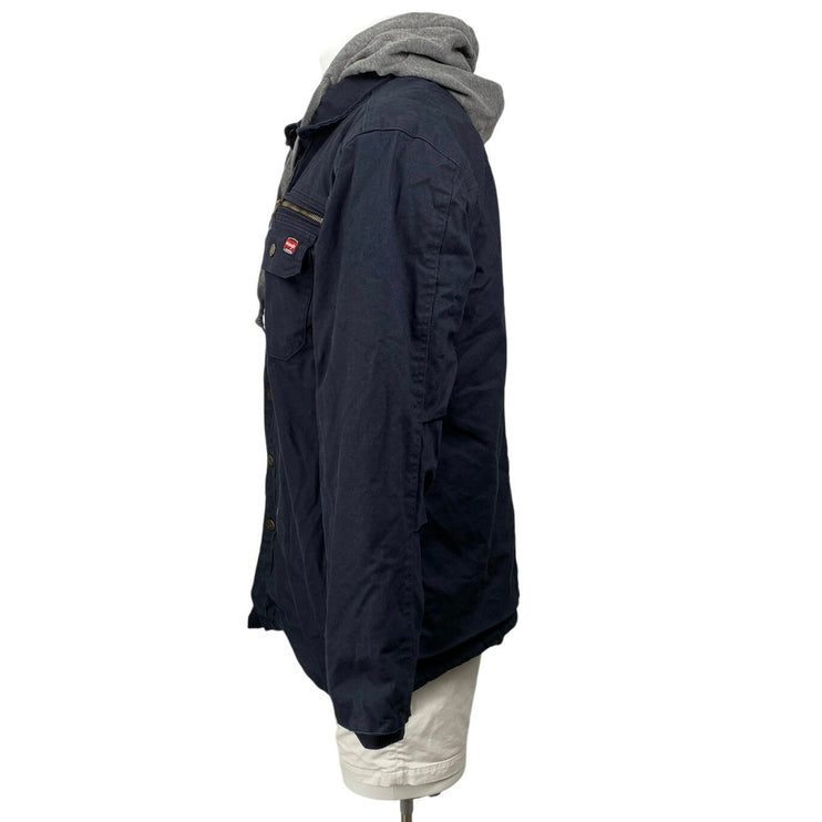 Wrangler Chore Bomber Men's Navy Blue Hooded Snap Workwear Coat Jacket Size XL