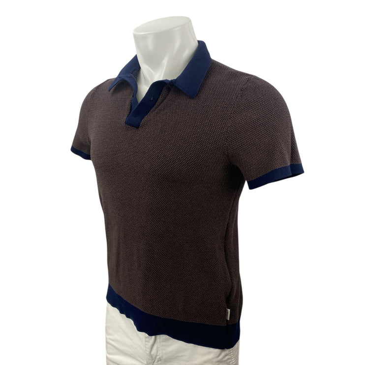 Onia Men's Brown Navy Blue Short Sleeve Knit Golf Casual Polo Shirt Top Size S