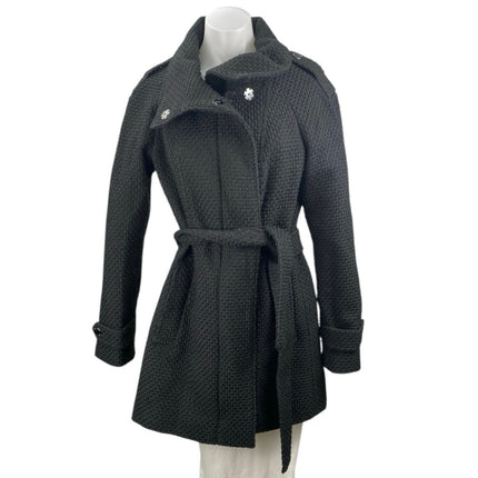 Calvin Klein Women's Black Waffle Knit Long Sleeve Tie Waist Coat Jacket Size S