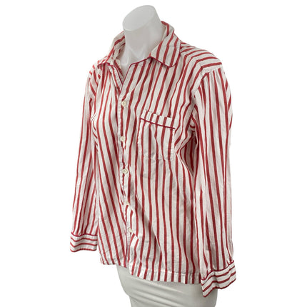 J.Crew Women's Red White Striped Pocket Long Sleeve Button Down Shirt Top Size S