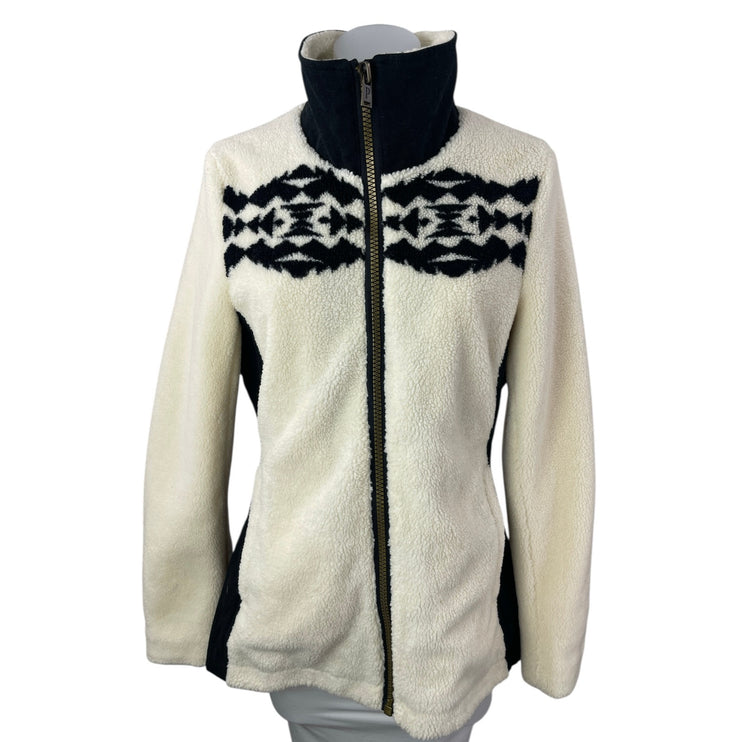 Pendleton Cream Sherpa Fleece Geometric Zip Up Long Sleeve Sweater Coat Jacket S