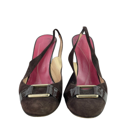 Kate Spade New York Black Leather Suede Gold Buckle Slingback Heels Shoes Sz 11