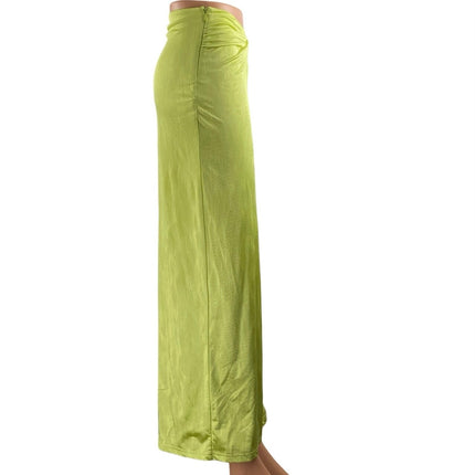Superdown Green Silk Satin High Waisted Side Slit Pencil Slip Maxi Skirt Size XS