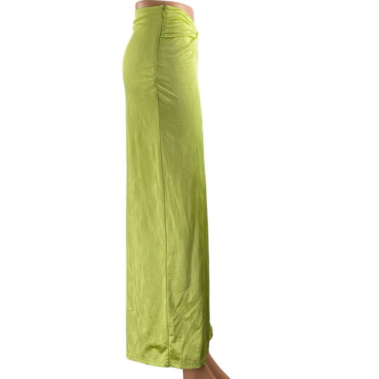 Superdown Green Silk Satin High Waisted Side Slit Pencil Slip Maxi Skirt Size XS