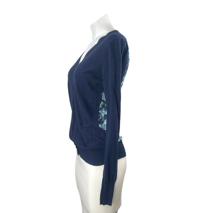 Barney's New York Co-Op Navy Blue Floral Button Up Cardigan Sweater Top Size S