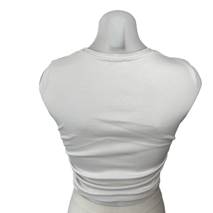 Zara Women's White Ruched Crew Neck Sleeveless Minimalist Casual Crop Tank Top M