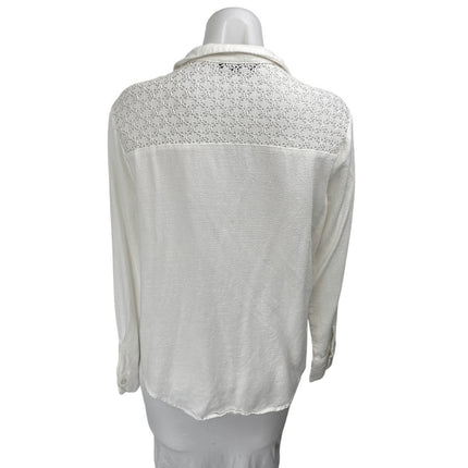 Lulus Women's White Long Sleeve Eyelet Lace Button Up Blouse Shirt Top Size M