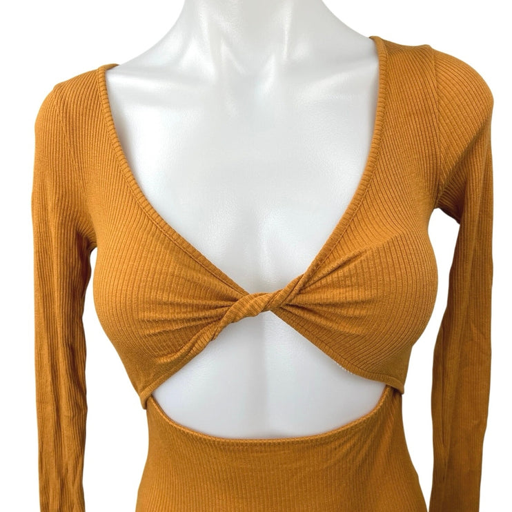 Urban Outfitters Out From Under Brown Ribbed Twist Front Cutout Bodysuit Top XS