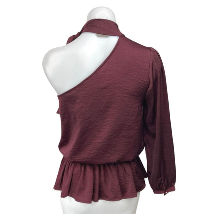 Vero Moda Red Embellished Embroidered One Shoulder Tie Neck Peplum Blouse Top S