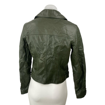 Slate & Willow Genuine Leather Notch Collar Long Sleeve Moto Biker Coat Jacket S