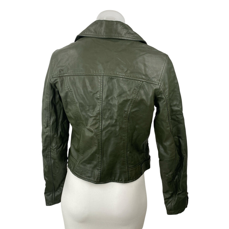 Slate & Willow Genuine Leather Notch Collar Long Sleeve Moto Biker Coat Jacket S