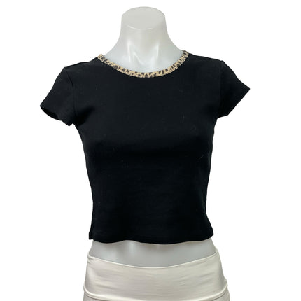 Brandy Melville Ashlyn Women's Black Short Sleeve Cropped Tee T-shirt Top Sz S