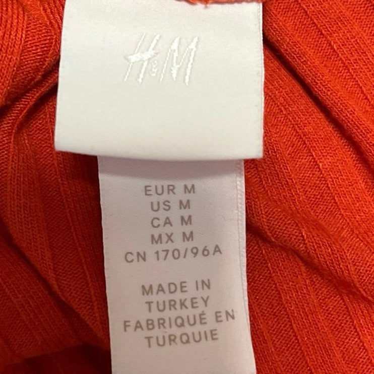 H&M Women's Red Ribbed Turtle Neck Stretch Long Sleeve Pullover Cropped Top Sz M