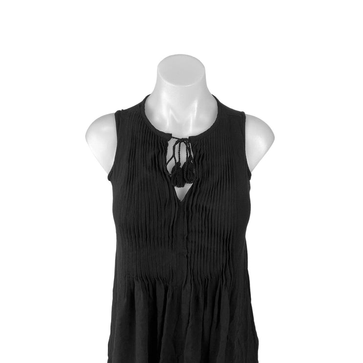Old Navy Black Sleeveless Pleated Front Tassel Pull On Mini Babydoll Dress Sz XS