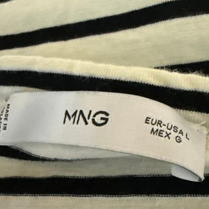 Mango MNG White Black Striped Round Neck Short Sleeve Pullover Tee Shirt Top L