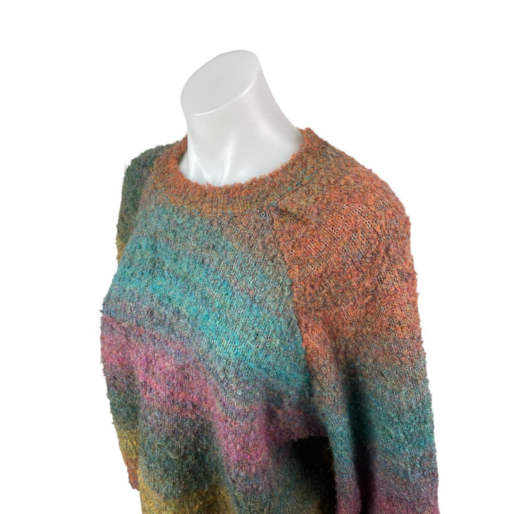 Aqua Women's Multicolor Knit Rainbow Stripe Long Sleeve Crew Sweater Top Size L