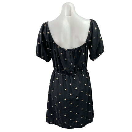 Miss Selfridge Black Floral Embroidered Puff Sleeve Fit & Flare Mini Dress Sz 6