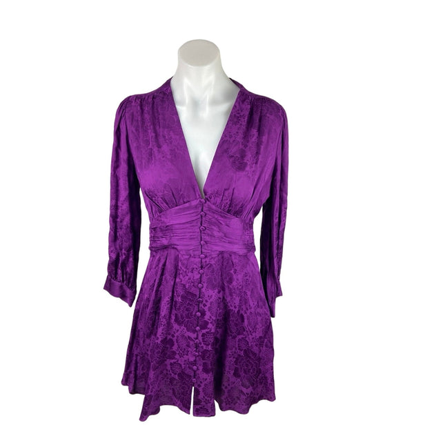 ZARA NWT Purple Louisse Floral Satin V-neck 3/4 Sleeve Mini A-Line Par – Brie ZARA NWT Purple Louisse Floral Satin V-neck 3/4 Sleeve Mini A-Line Par – Brie