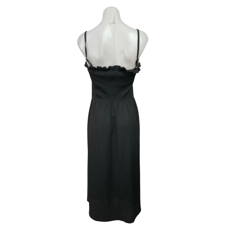 H&M Womens Black Smocked Sleeveless Midi Cami Camisole Tank Flare A-Line Dress L