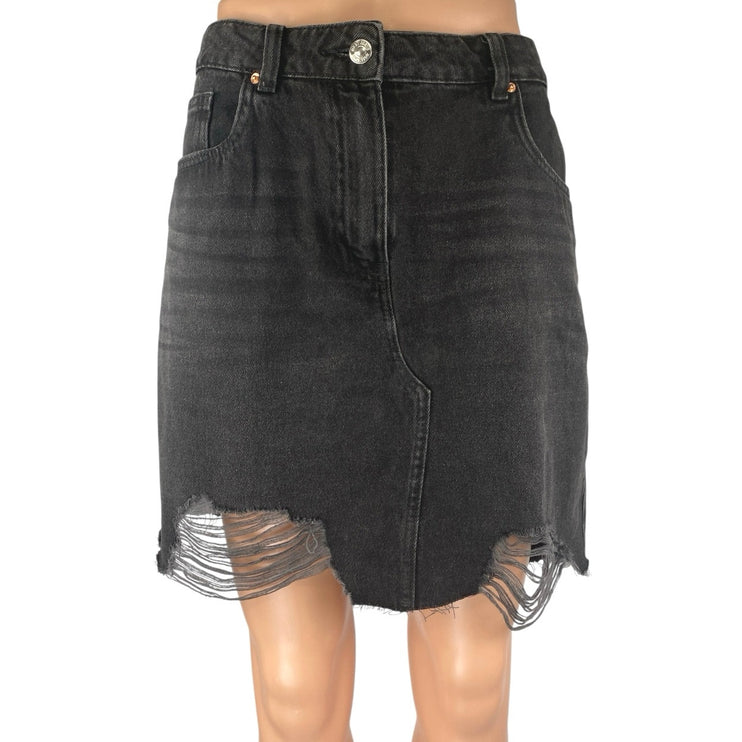NEXT Women's Black High Waisted Distressed Cutoff Mini Denin Jean Skirt Size 14