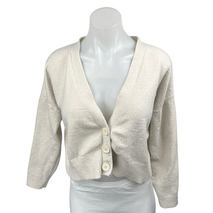 Aqua Women's White Long Sleeve Fleece Button Down Cardigan Sweater Top Size S