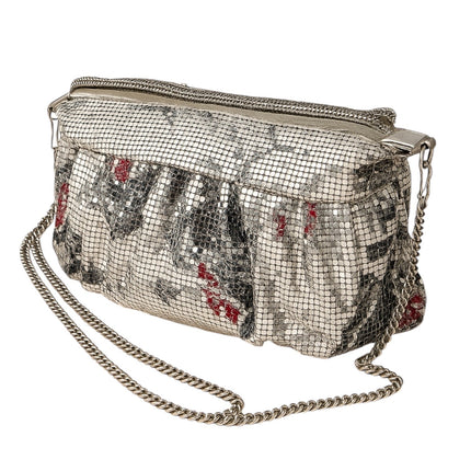 Women's Silver Metallic Mesh Chain Shoulder Evening Prom Purse Handbag OS