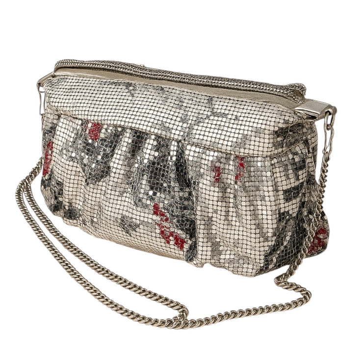 Women's Silver Metallic Mesh Chain Shoulder Evening Prom Purse Handbag OS