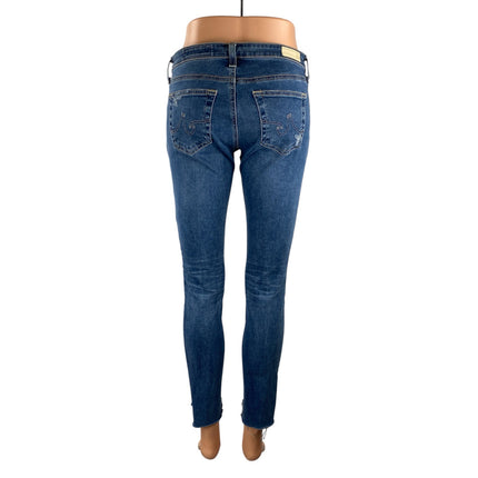 Adriano Goldschmied Blue Distressed Frayed Hem Super Skinny Denim Jeans Pant 28