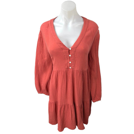 Madewell Lightspun Colette Orange Balloon Long Sleeve Tiered Swing Mini Dress 14