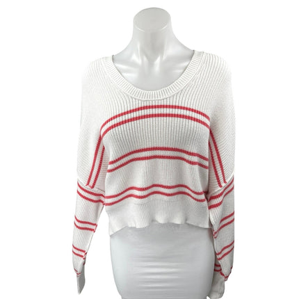 Aerie Beyond White Red Striped Long Sleeve Oversized Cropped Sweater Top Size S