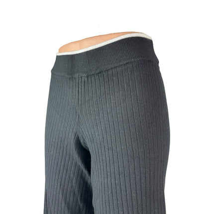 Marled Women's Black Ribbed Knit High Rise Wide Leg Cropped Trousers Pants Sz XS