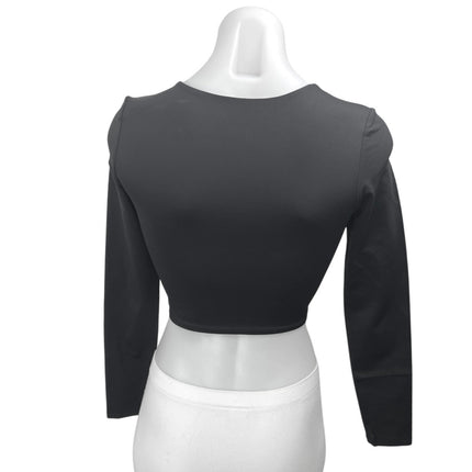 Aritzia Babaton Contour Black Long Sleeve Crew Neck Crop Shirt Sweater Top Sz S