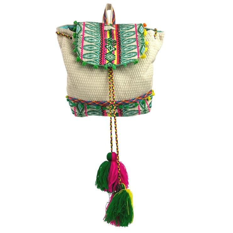 NEW Jen & Co Multicolor Tasseled Boho Hippie Magdelena Aztec Cotton Backpack