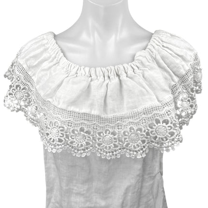 Women's White Embroidered Floral Crochet Off The Shoulder Ruffle Blouse Top Sz S