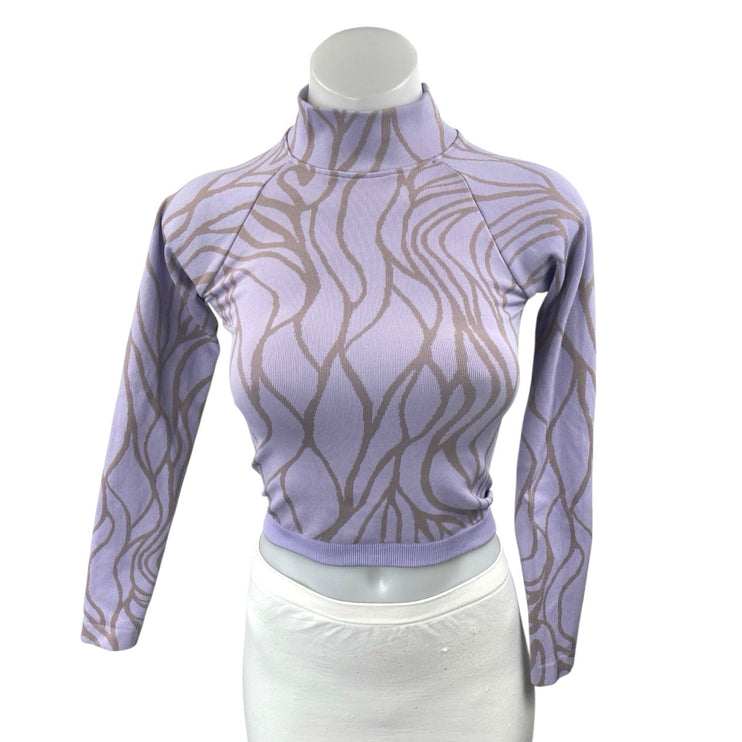 Fabletics Courtney Purple Seamless Mock Neck Long-Sleeve Athletic Crop Top Sz XS