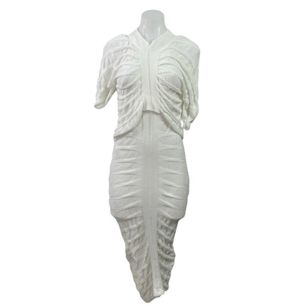Love Series White Ruched Drape Knit Stretch Midi Bodycon 2 in 1 Dress Size S