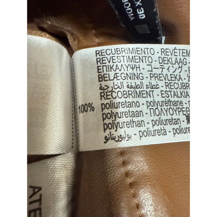 Zara Women's Brown Faux Vegan Leather Pleated Belted Mini A-Line Skirt Size L