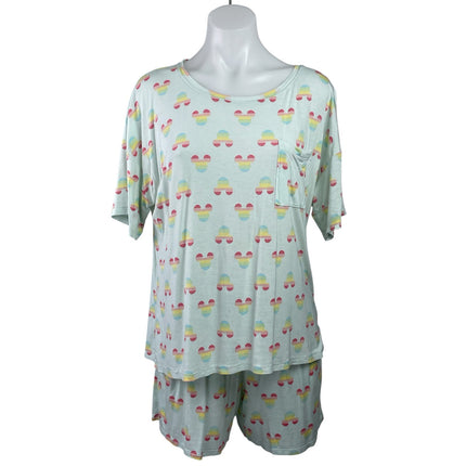Disney Mickey Mouse Women's Green Short Sleeve Pajama Top & Shorts Set Size S