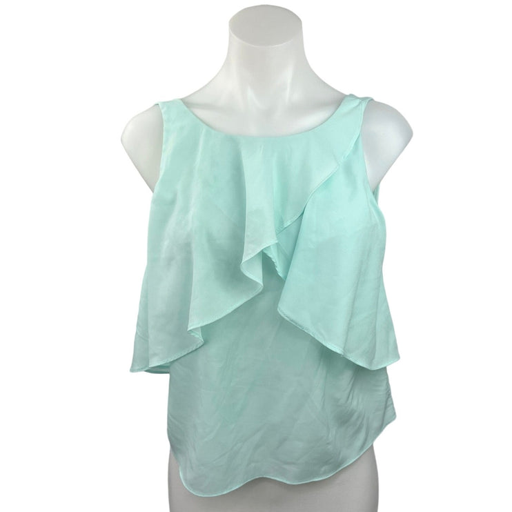 Zara Trafaluc Women's Aqua Scoop Neck Sleeveless Ruffle Front Blouse Top Size XS