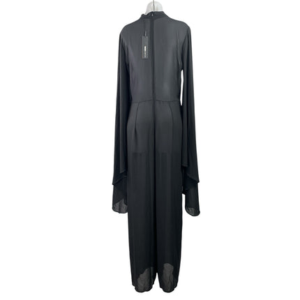NEW Fashion Nova About Mines Black Long Flare Sleeves Wide Leg Romper Jumpsuit L
