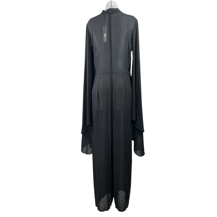 NEW Fashion Nova About Mines Black Long Flare Sleeves Wide Leg Romper Jumpsuit L