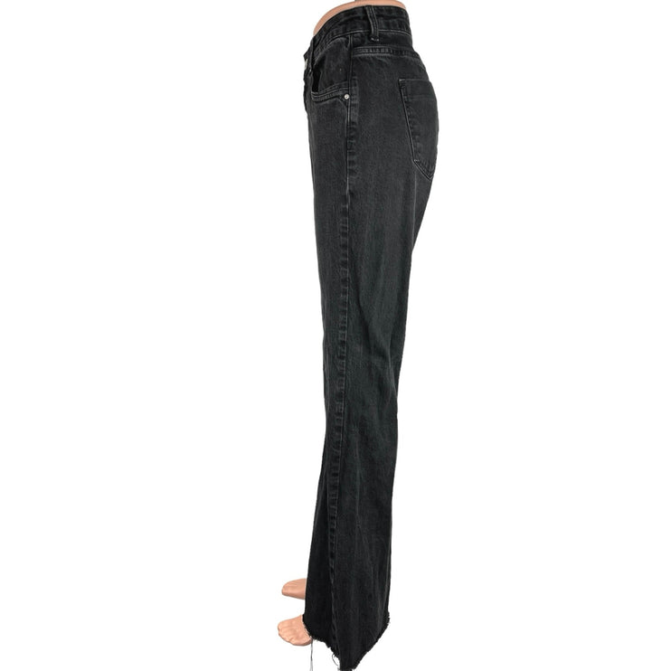 Zara Women's Denim Charcoal Wash Black High Rise Flared Leg Stretch Jeans Size 8