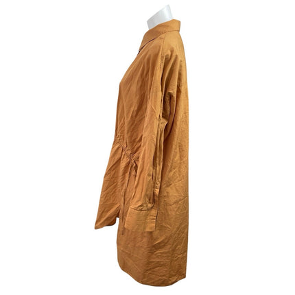 Zara Tan Brown Long Sleeve Hi-Low Button Down Shirt Tunic Mini Dress Size L